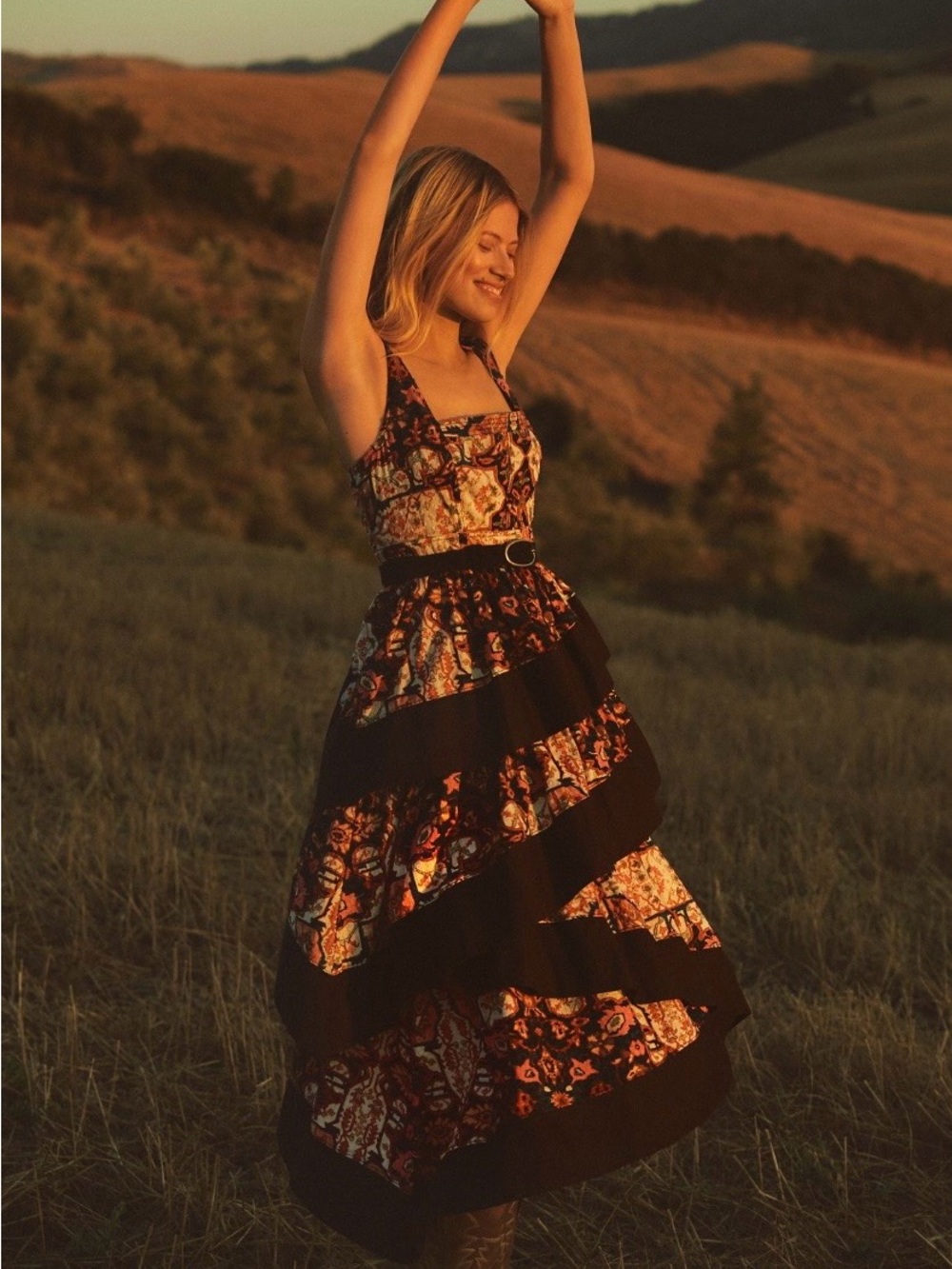 Anthropologie Floral Tiered Square Neck Midi Dress XL Petite